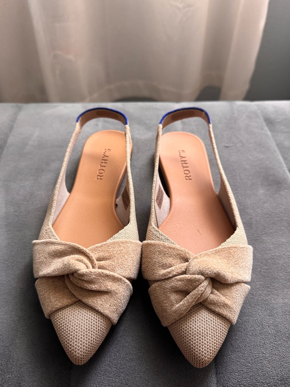 Rothy's Beige Knotted Pointed-Toe Slingback Flats